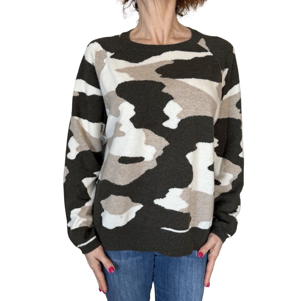 Brodie Cashmere Camoflauge Camo Crew Neck Sweater  Jumper Pullover  Large $382